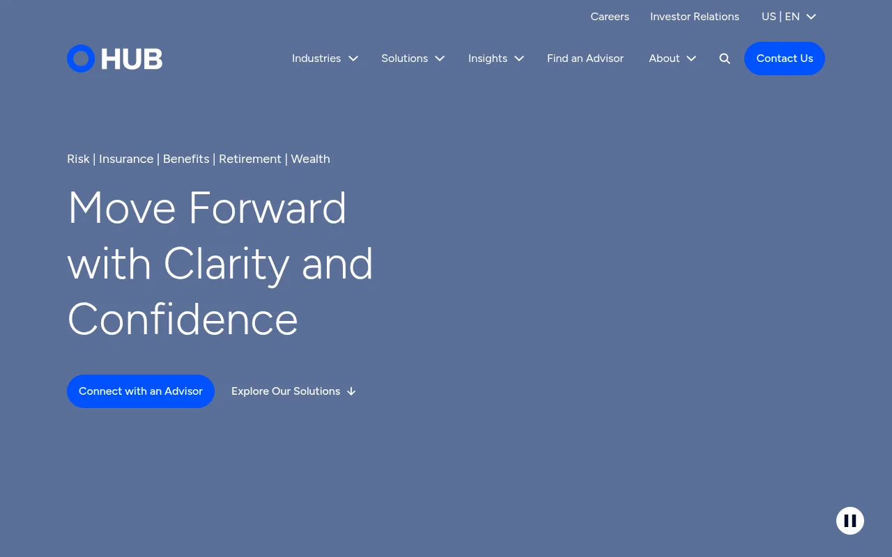 HUB International website homepage, Riverside, CA