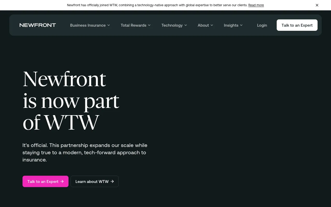 Newfront Insurance website homepage, San Mateo, CA