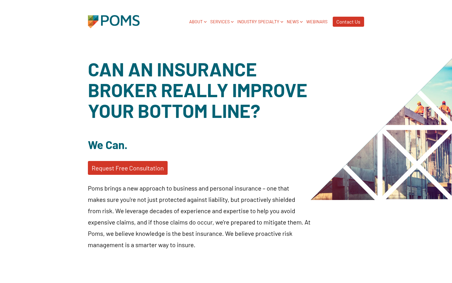 Poms & Associates website homepage, Calabasas, CA