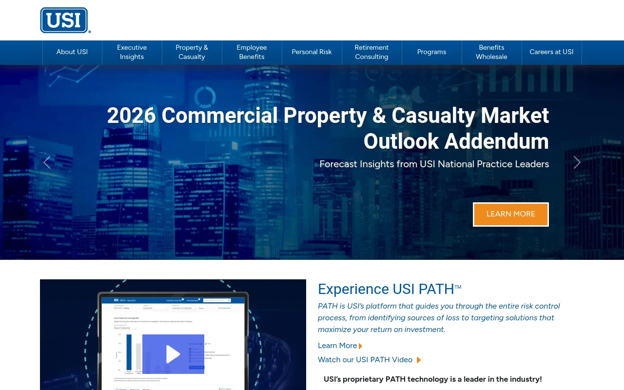 USI Insurance Services website homepage, San Francisco, CA