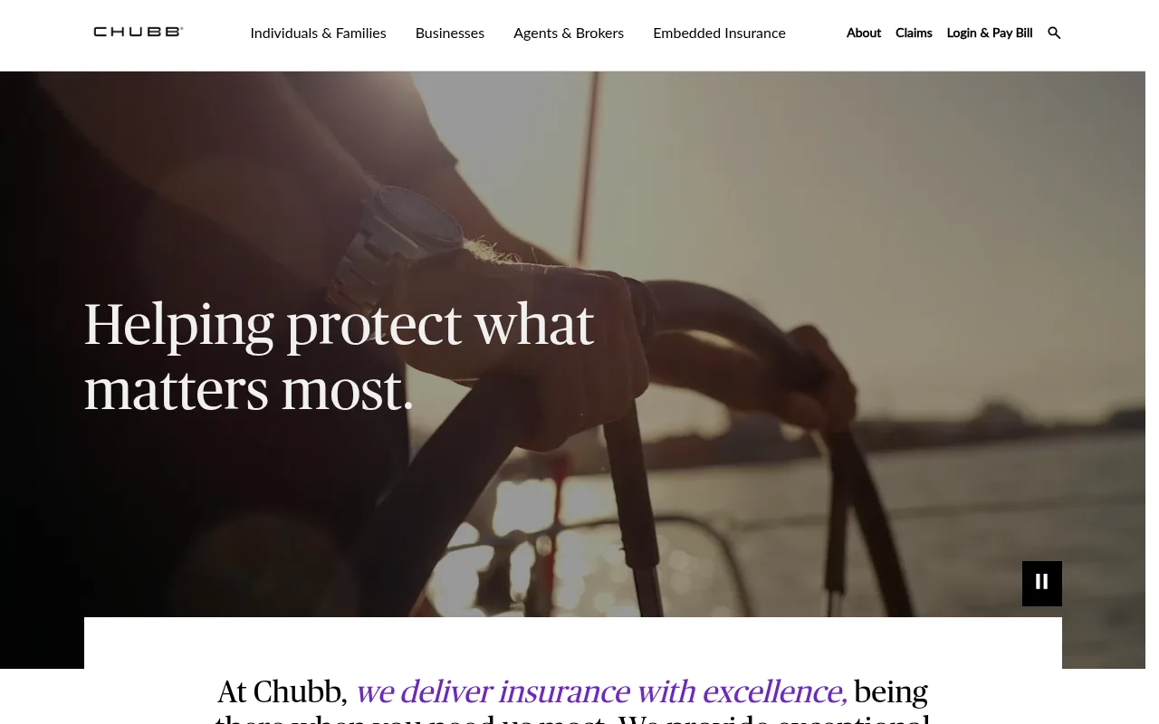 Chubb website homepage, Whitehouse Station, NJ