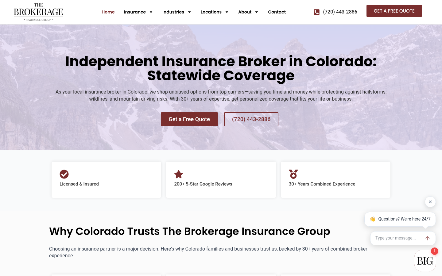 The Brokerage Insurance Group website homepage, Centennial, CO
