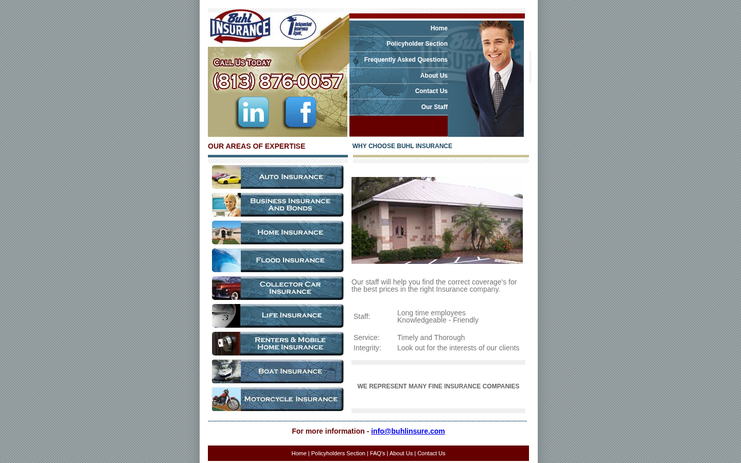 Buhl Insurance Agency website homepage, Tampa, FL