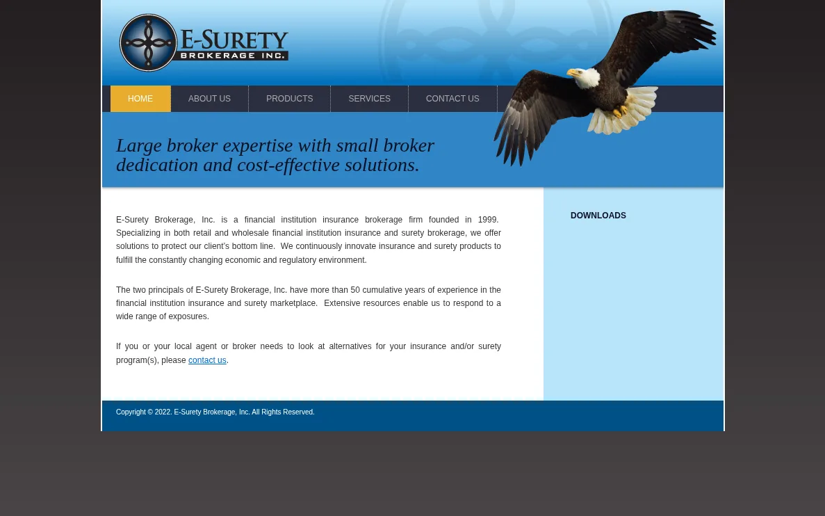 E-Surety Brokerage, Inc. website homepage, Hollywood, FL