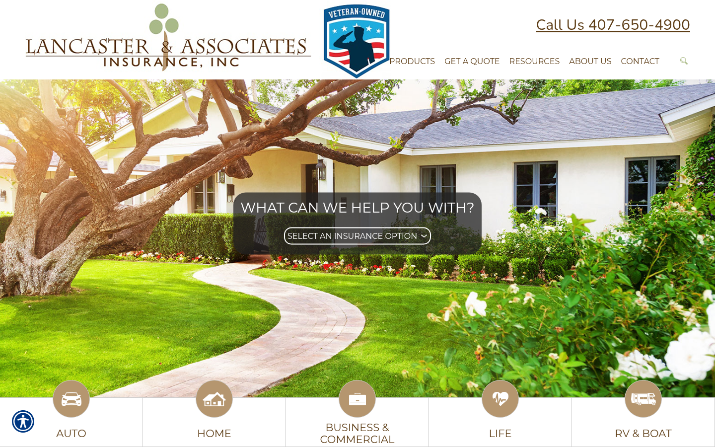 Lancaster & Associates Insurance website homepage, Orlando, FL