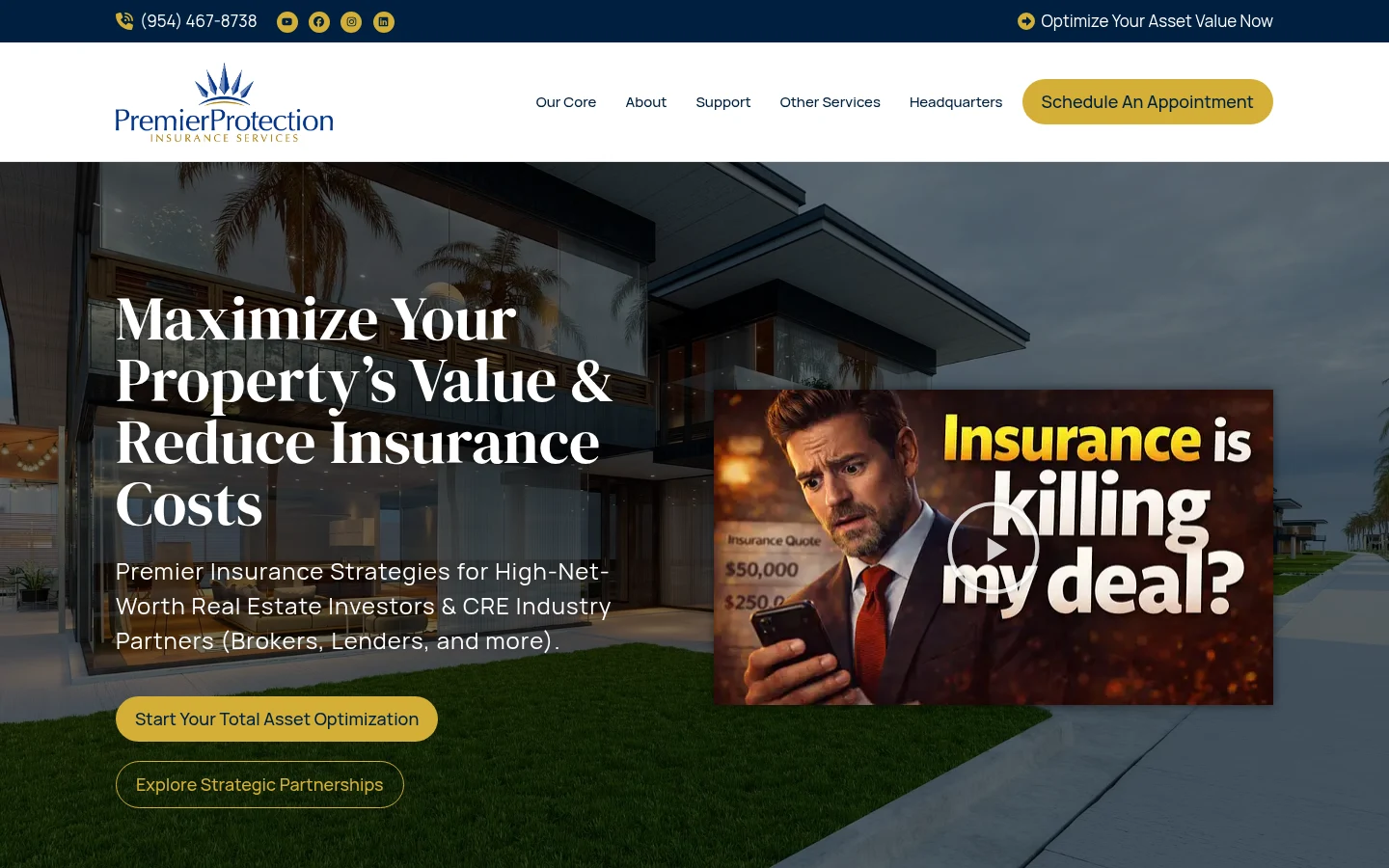 Premier Protection Insurance Services, LLC website homepage, Fort Lauderdale, FL