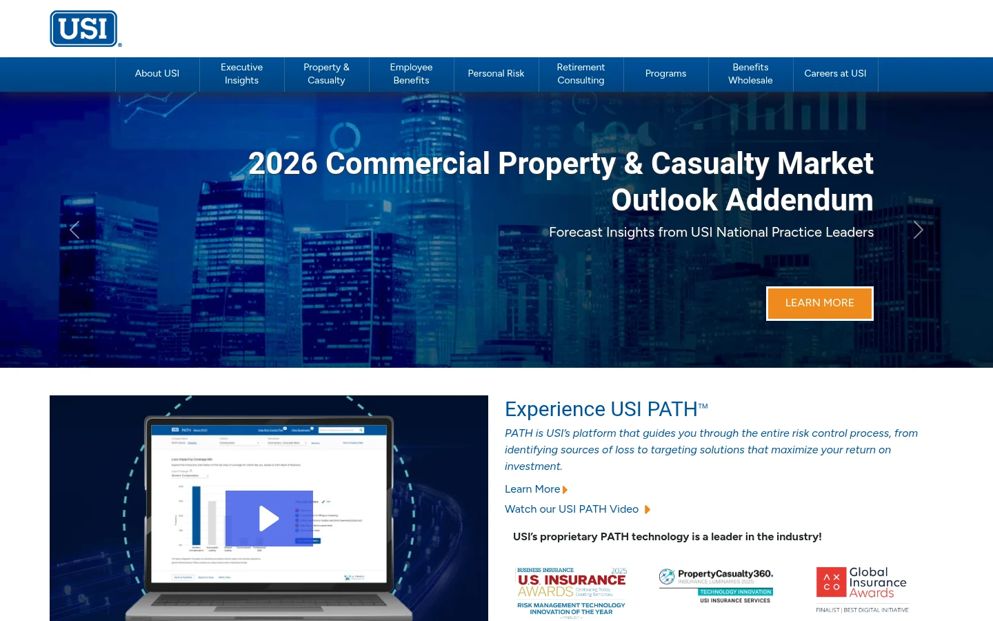 USI Insurance Services website homepage, Fort Lauderdale, FL