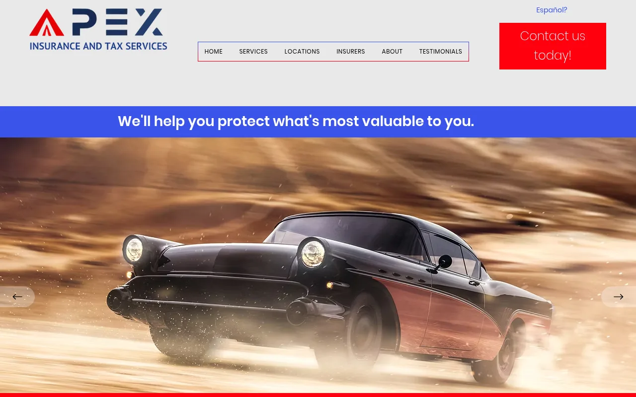APEX Insurance and Tax Services website homepage, Lawrenceville, GA