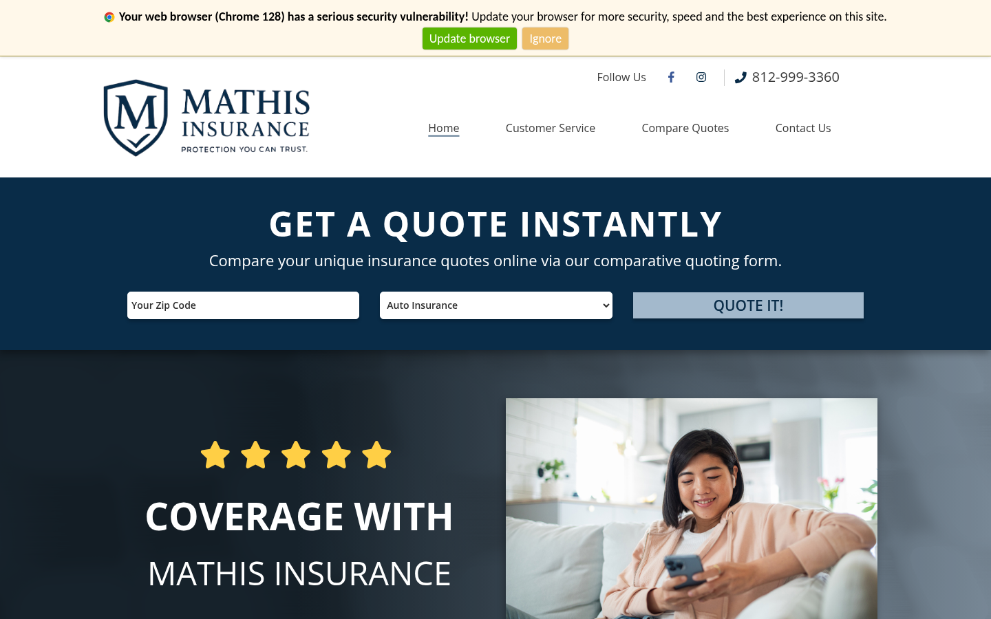 Mathis Insurance Services website homepage, Conyers, GA