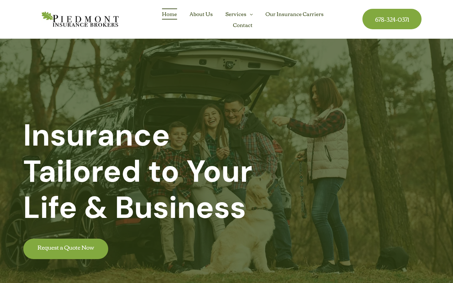 Piedmont Insurance Brokers website homepage, Woodstock, GA