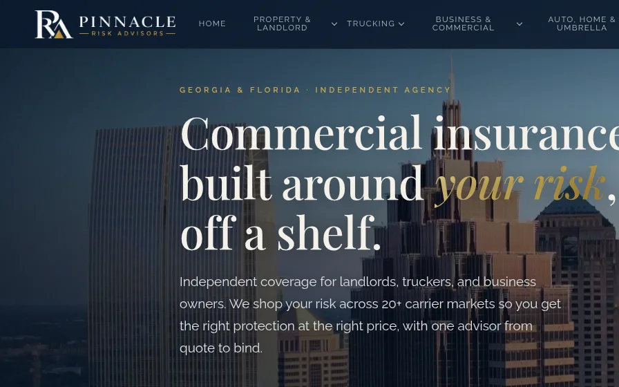 Pinnacle Risk Advisors website homepage, Atlanta, GA