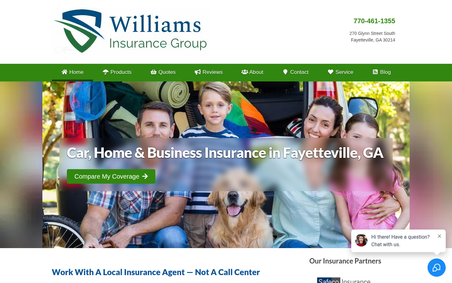 Williams Insurance Group website homepage, Marietta, GA