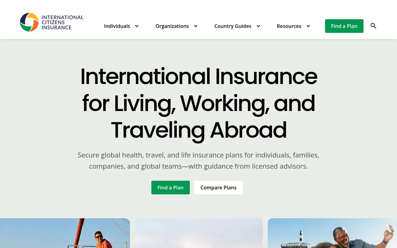 International Citizens Insurance website homepage, Boston, MA