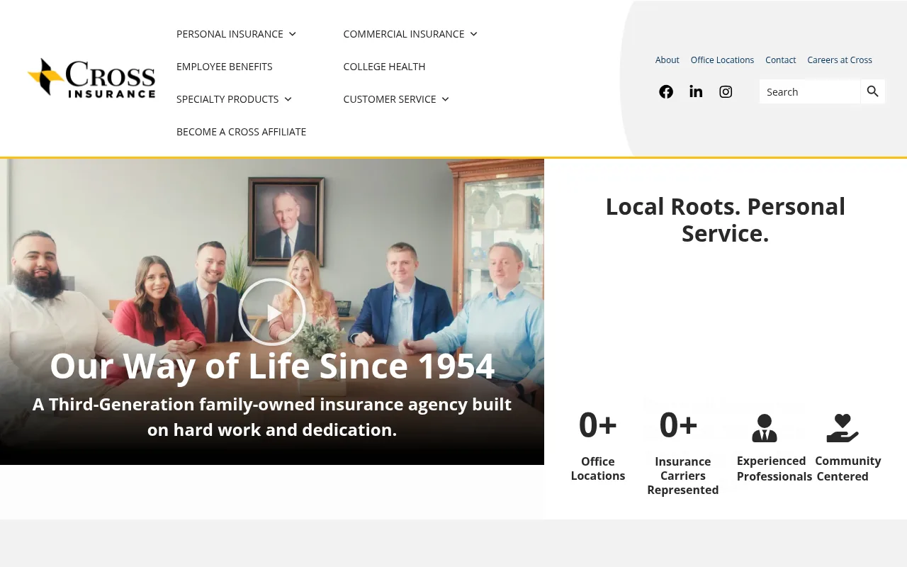 Cross Insurance website homepage, Bangor, ME
