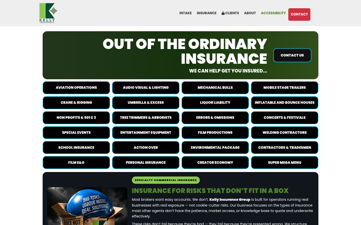 Kelly Insurance Group, Inc. website homepage, Columbus, OH