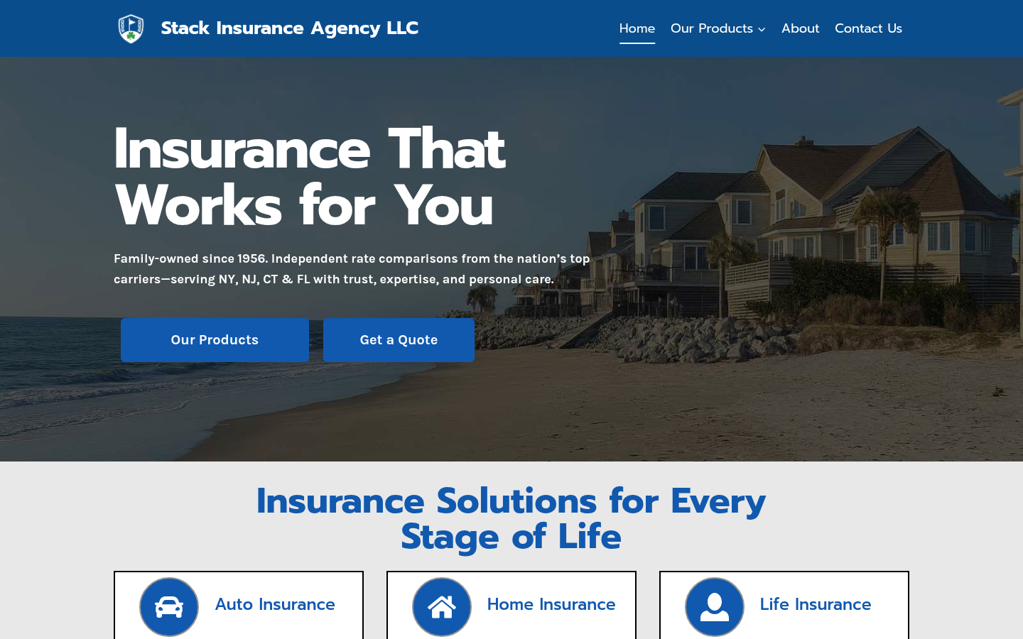 Stack Insurance Agency website homepage, Pittsburgh, PA