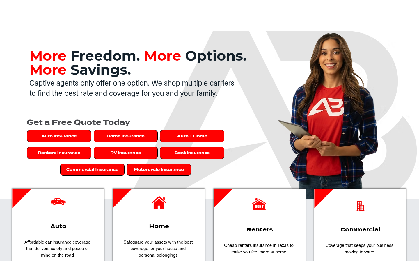 Al Boenker Insurance Agency website homepage, Fort Worth, TX