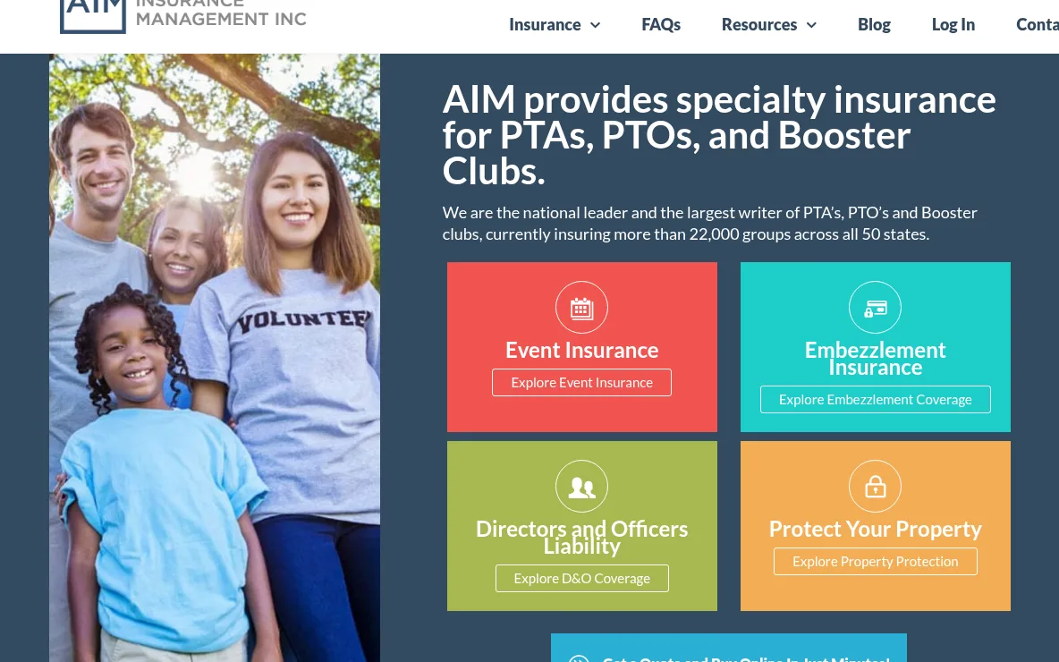 Association Insurance Management website homepage, Dallas, TX