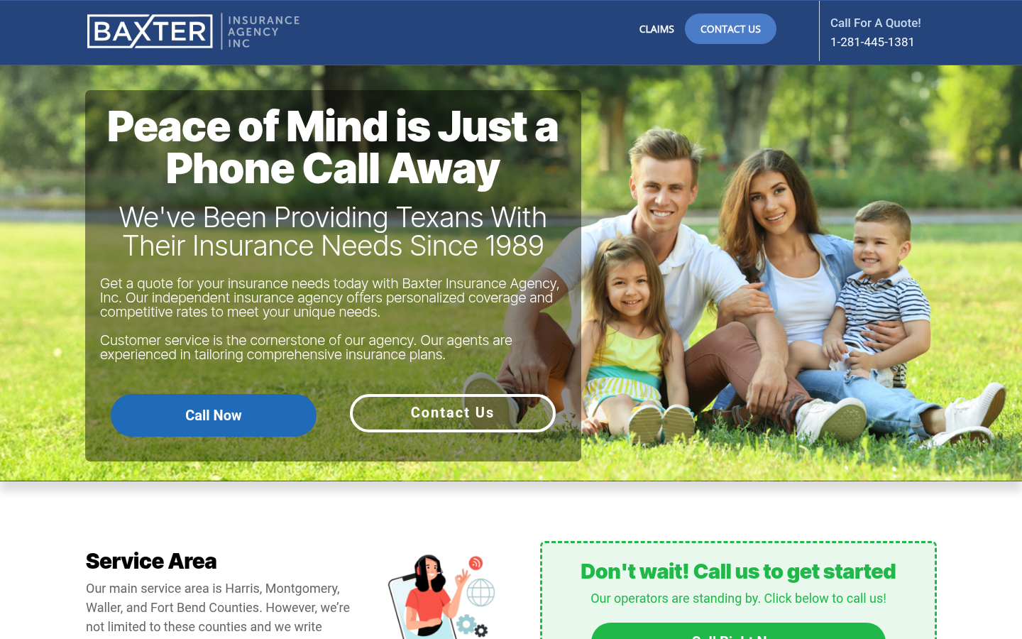Baxter Insurance Agency Inc. website homepage, Austin, TX