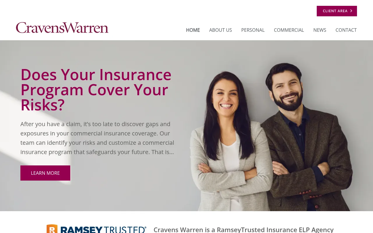 Cravens Warren Insurance Agency website homepage, Houston, TX