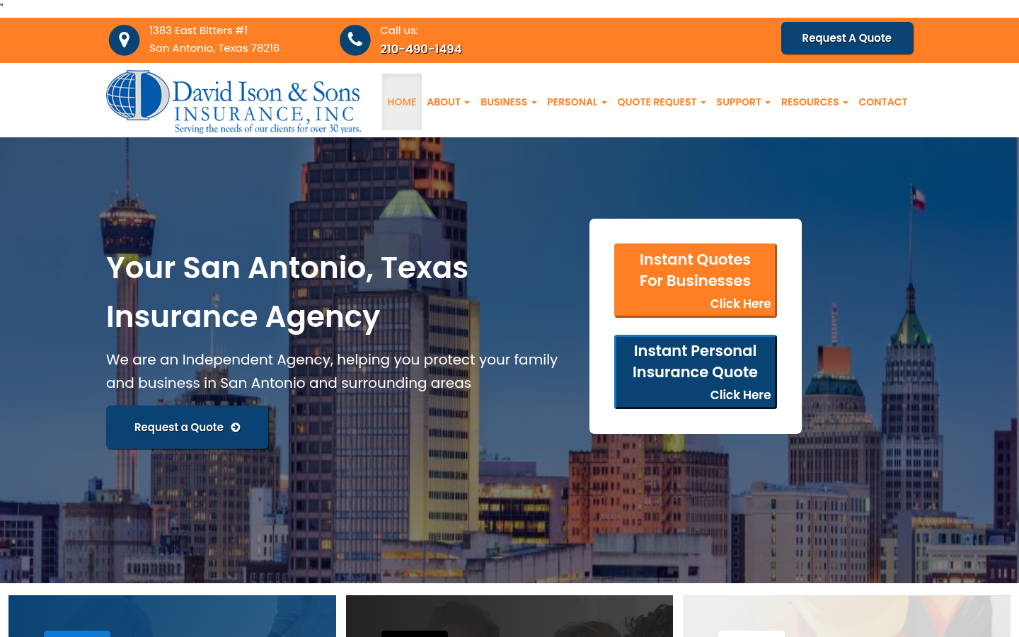 David Ison Insurance website homepage, Richardson, TX