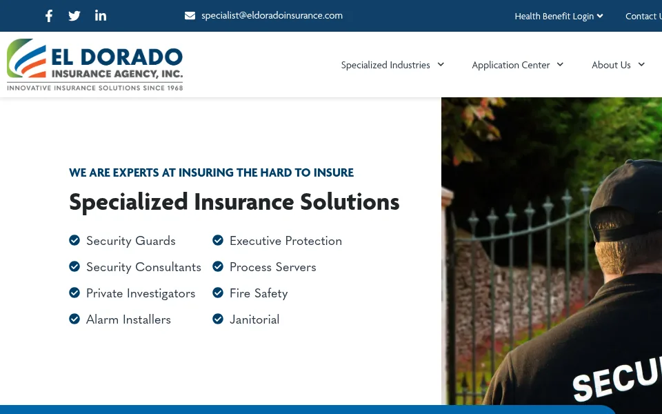 El Dorado Insurance Agency website homepage, Houston, TX