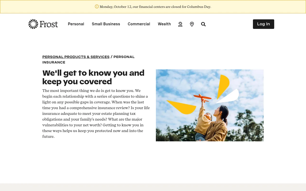 Frost Insurance website homepage, San Antonio, TX