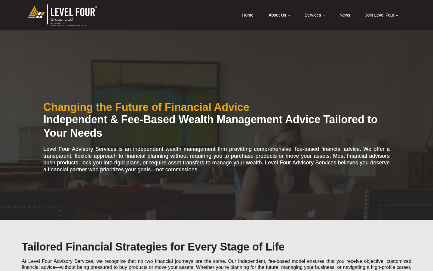 Level Four Insurance Agency, LLC website homepage, Dallas, TX