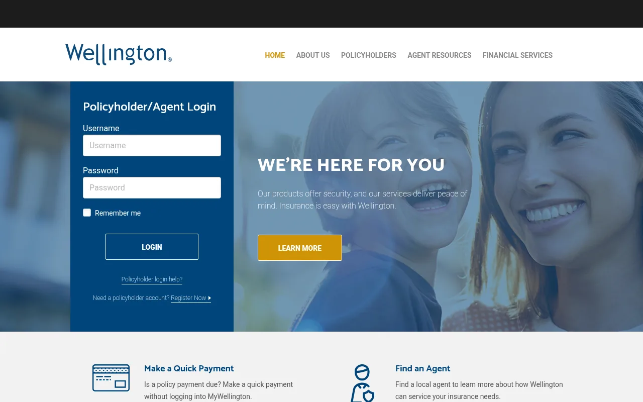 Wellington Risk Insurance Agency website homepage, Fort Worth, TX