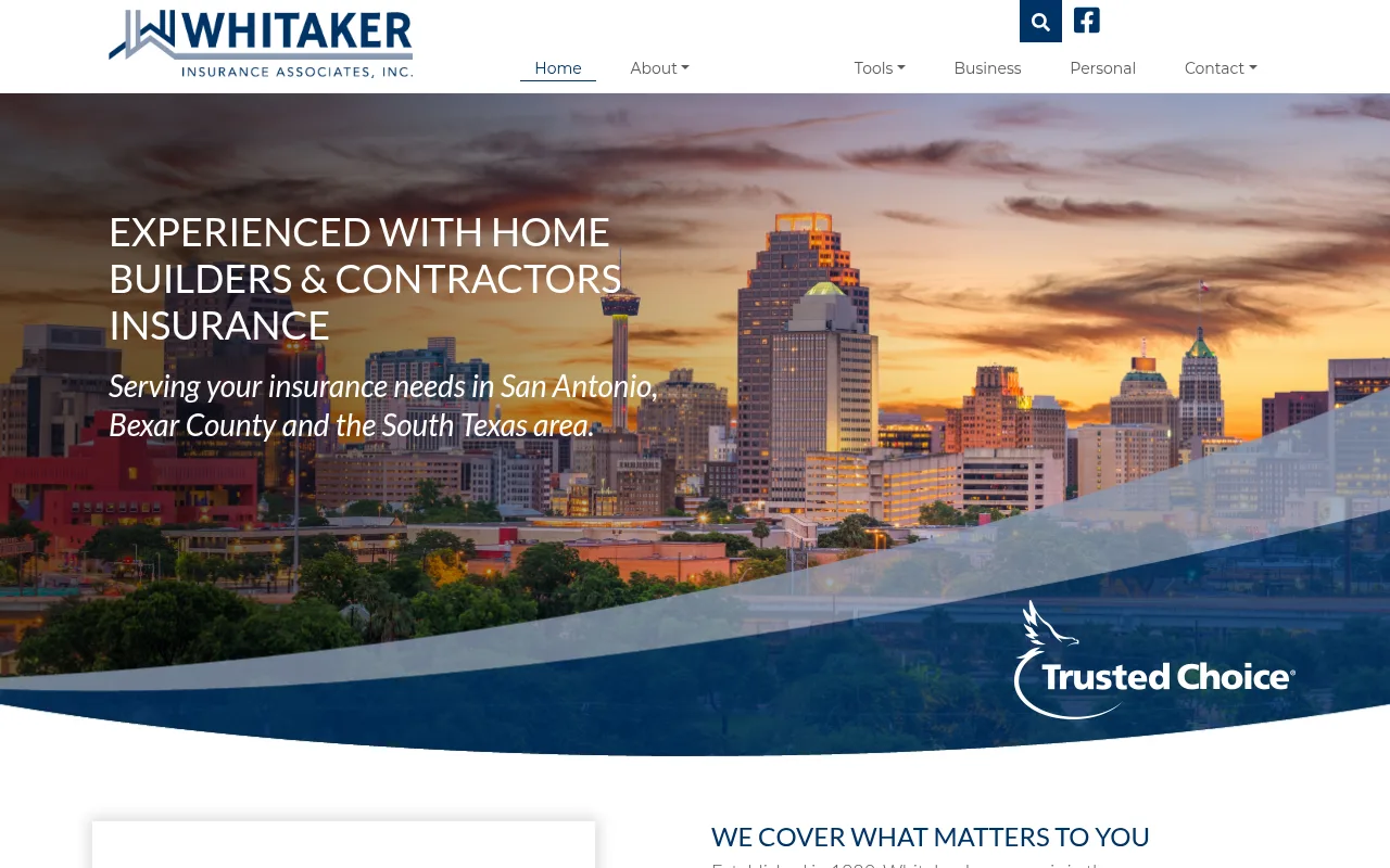 Whitaker Insurance Associates website homepage, San Antonio, TX