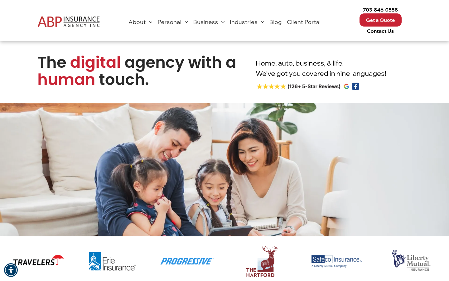 American Business & Personal Insurance website homepage, Seattle, WA