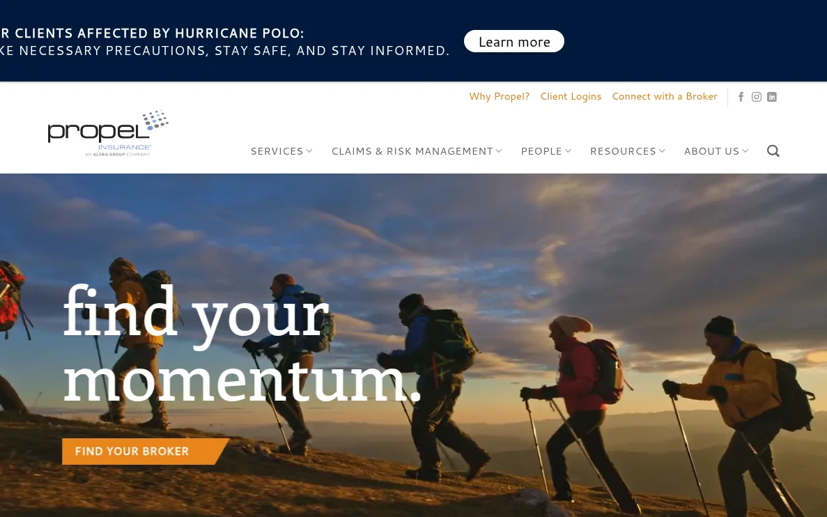 Propel Insurance (an Alera Group company) website homepage, Tacoma, WA