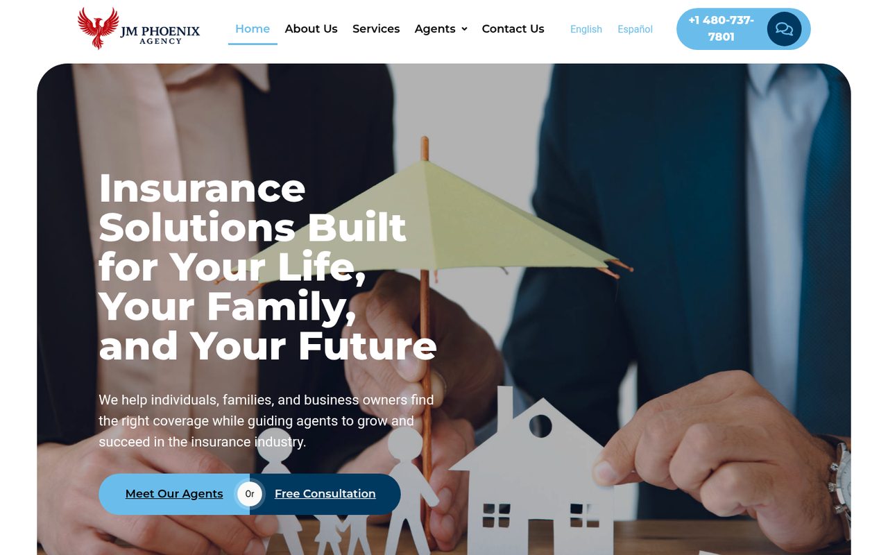JM Phoenix Agency website homepage, Phoenix, AZ