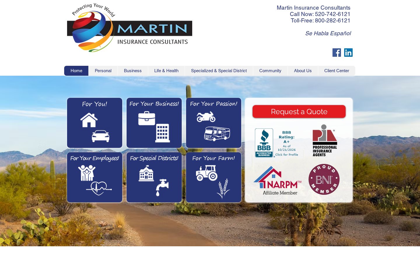 Martin Insurance Consultants website homepage, Tucson, AZ