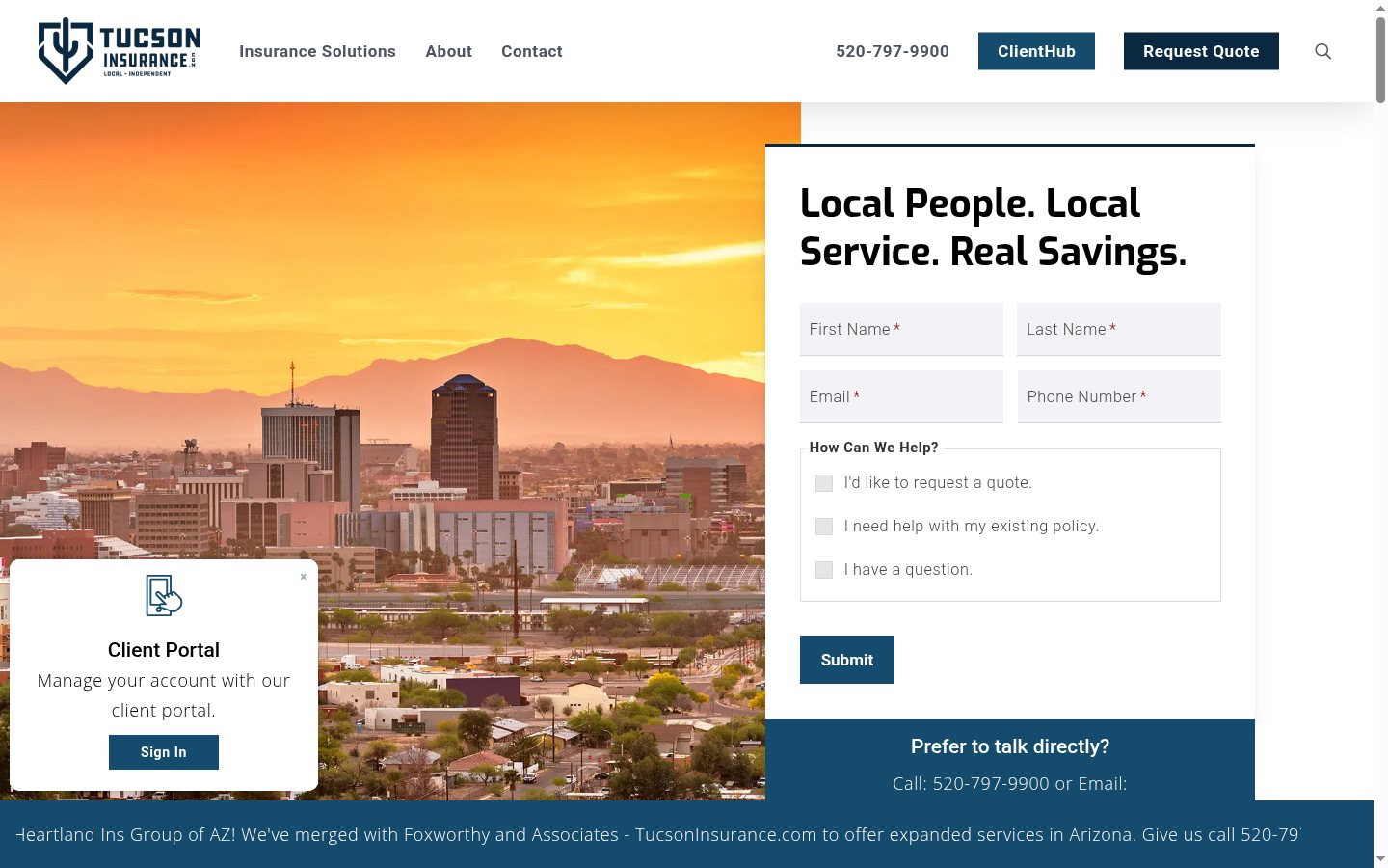Tucson Insurance website homepage, Tucson, AZ