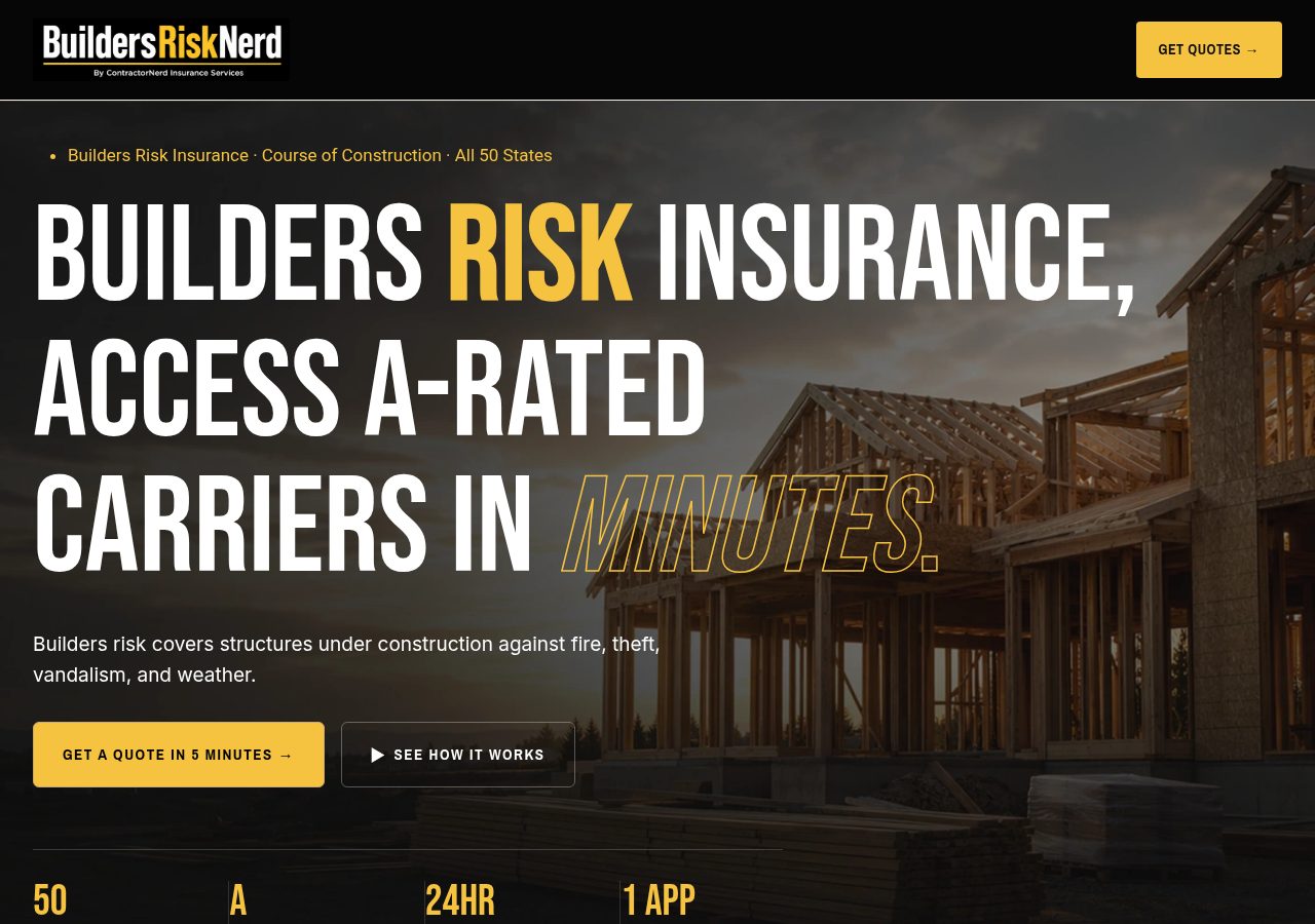 Website preview for ContractorNerd Insurance Services, LLC
