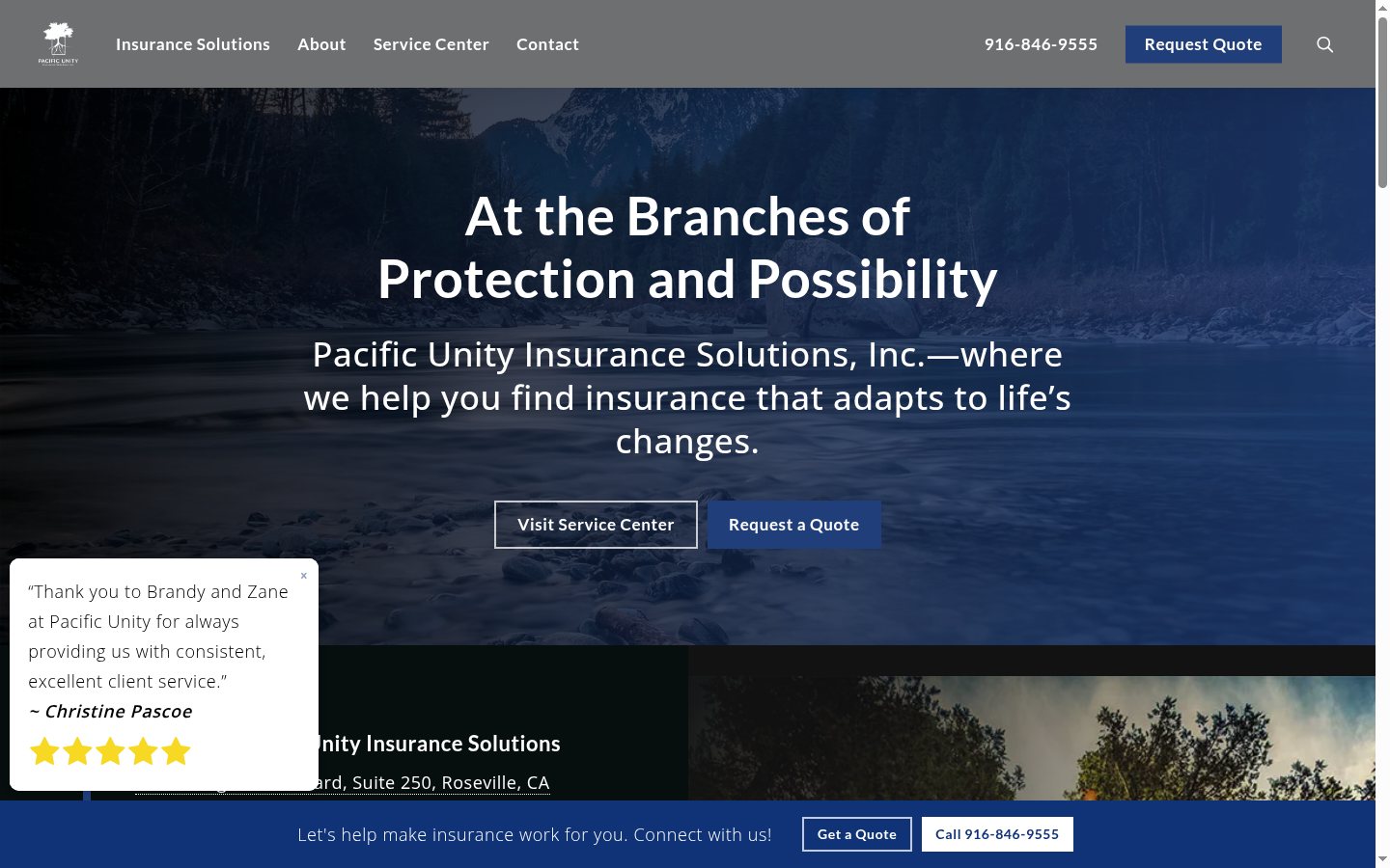 Pacific Unity Insurance Solutions Inc. website homepage, Roseville, CA