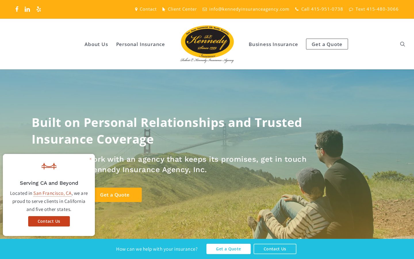 Robert E. Kennedy Insurance Agency website homepage, San Francisco, CA
