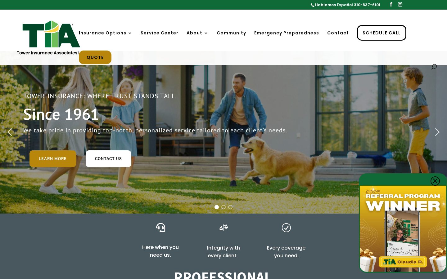Tower Insurance Associates website homepage, Culver City, CA