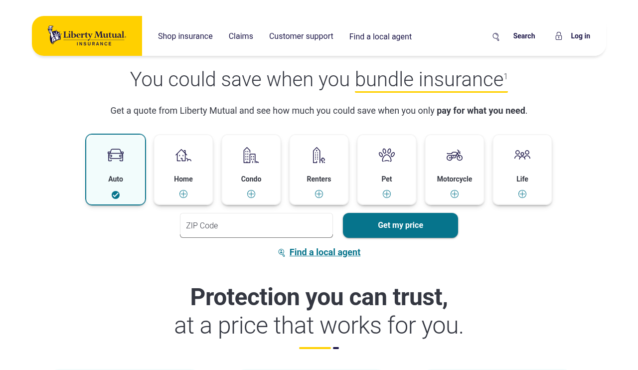 Liberty Mutual website homepage, Boston, MA