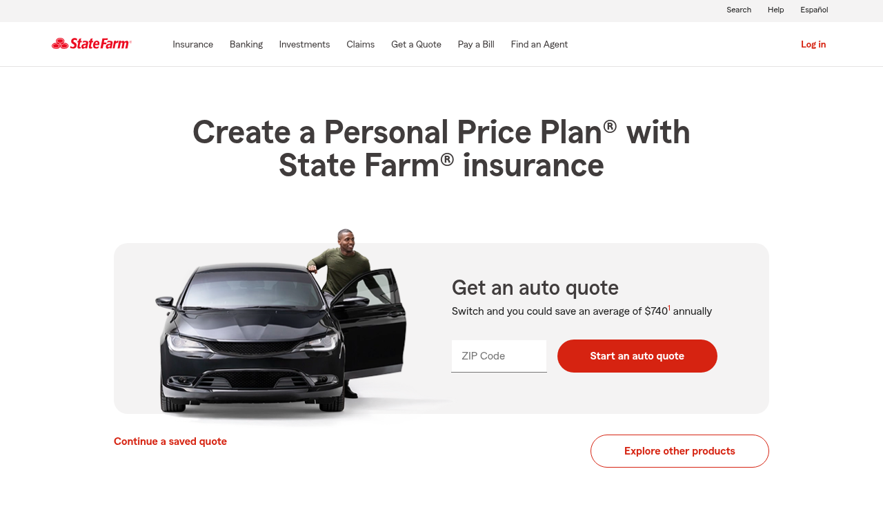 State Farm website homepage, Bloomington, IL