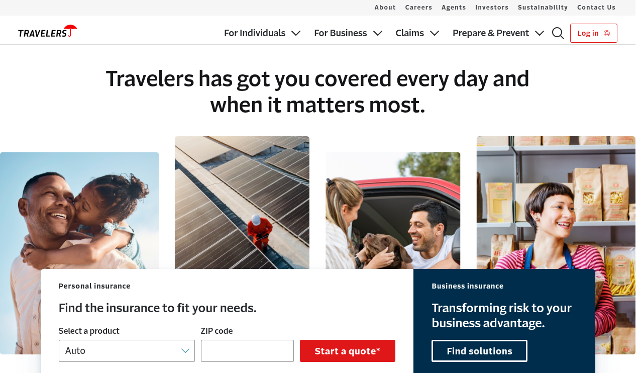 Travelers website homepage, Hartford, CT