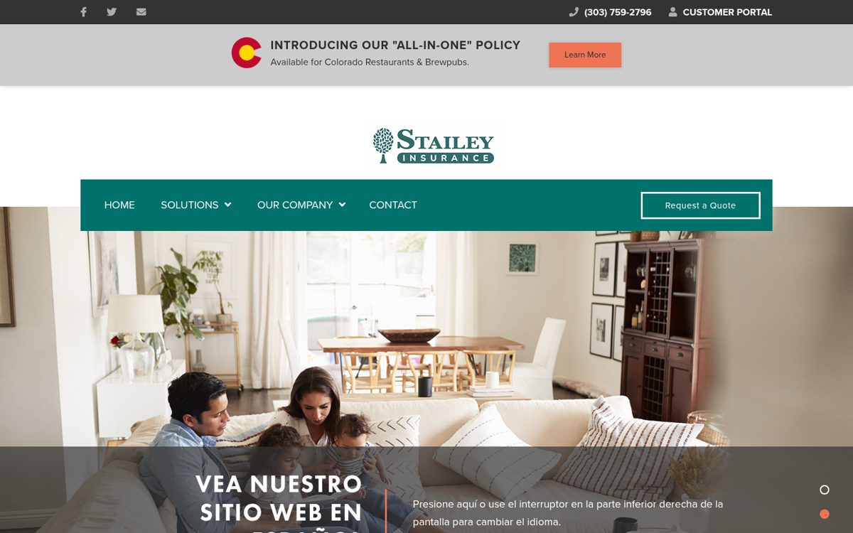 Stailey Insurance Corporation website homepage, Denver, CO