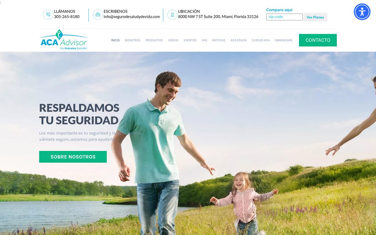 ACA Advisor website homepage, Miami, FL