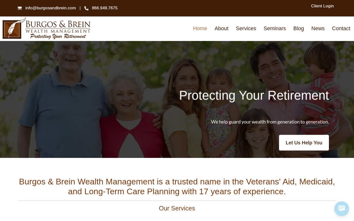 Burgos & Brein Wealth Management website homepage, Orlando, FL