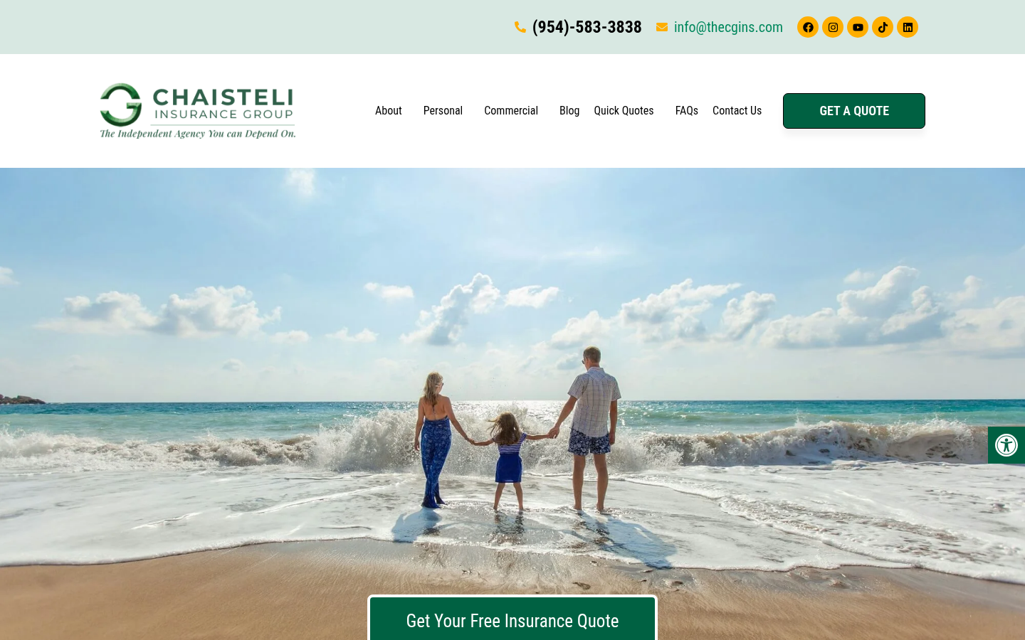 Chaisteli Insurance Group website homepage, Davie, FL