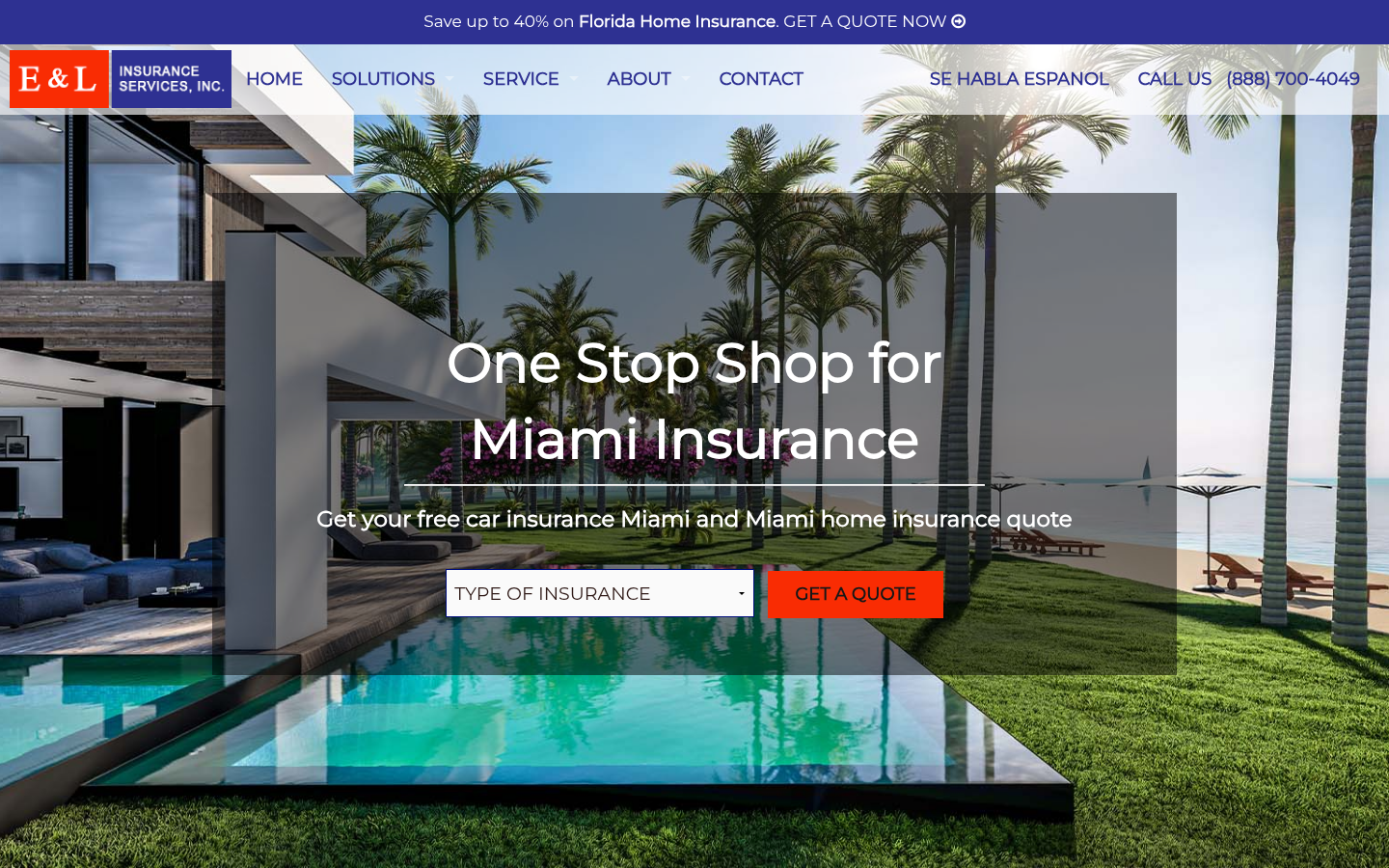E&L Insurance Services Inc website homepage, Miami, FL