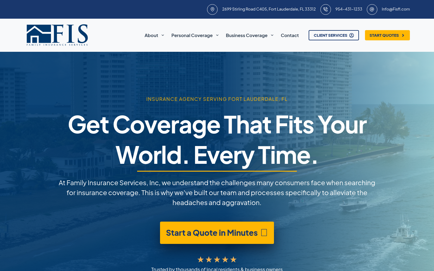Family Insurance Services, Inc. website homepage, Fort Lauderdale, FL