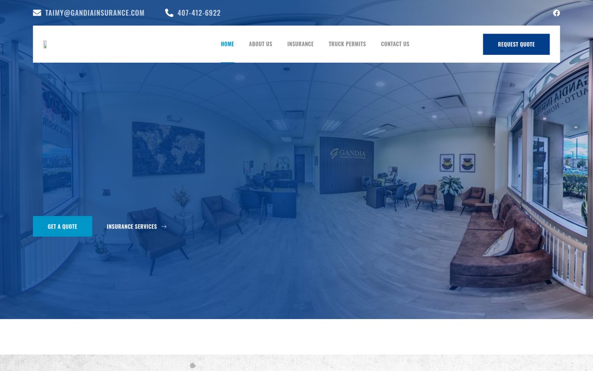 Gandia Insurance & Truck Permits website homepage, Orlando, FL