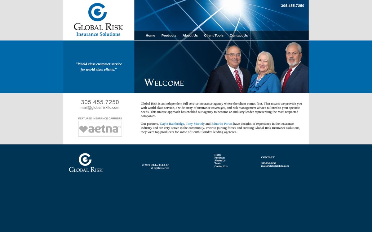Global Risk LLC website homepage, Miami, FL